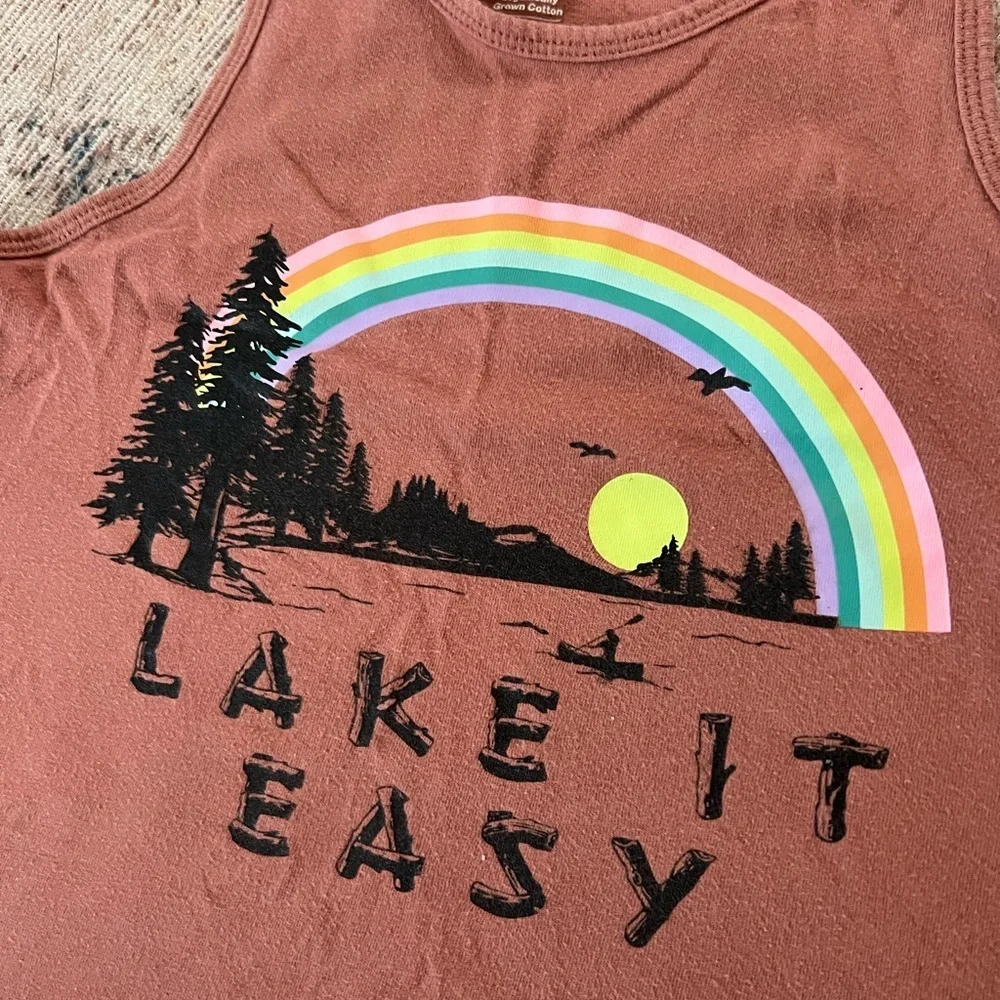 GAP Kids girls Brown Tank Top with Rainbow Graphic Lake size medium